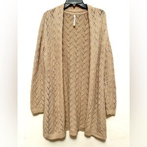Leo & Nicole Elegant Tan Beige Open Long Knit Women's Sweater Large